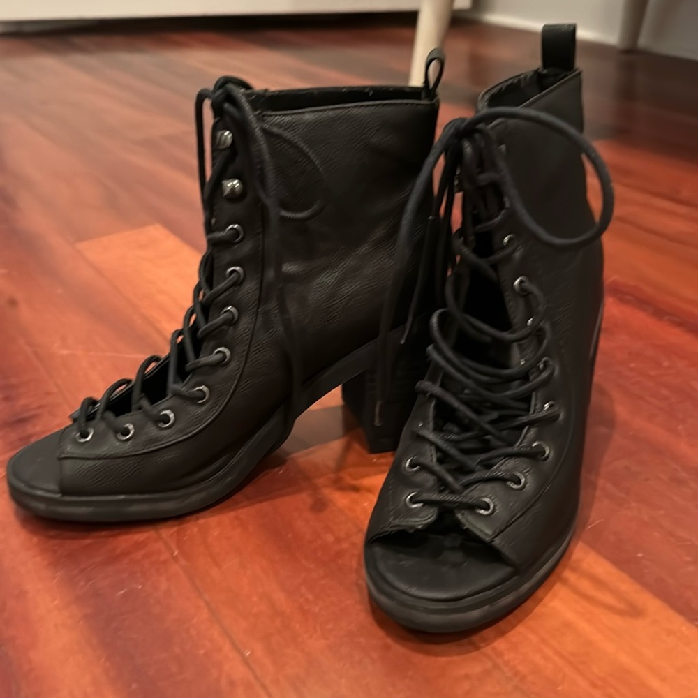 Black lace up booties